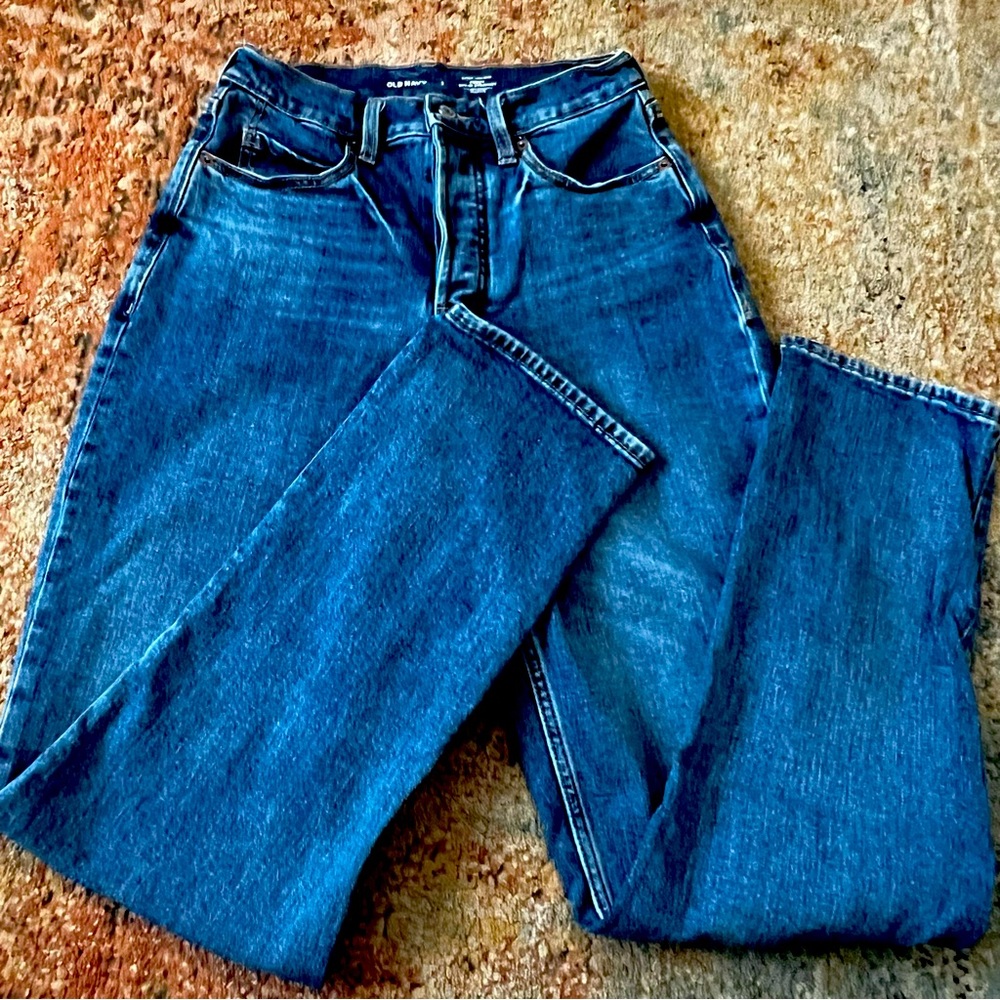 Old Navy Extra High Rise Sky Hi Straight Womens Curvy Jeans Button Fly